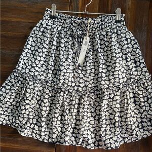 Crescent Black and White Floral Mini Skirt
